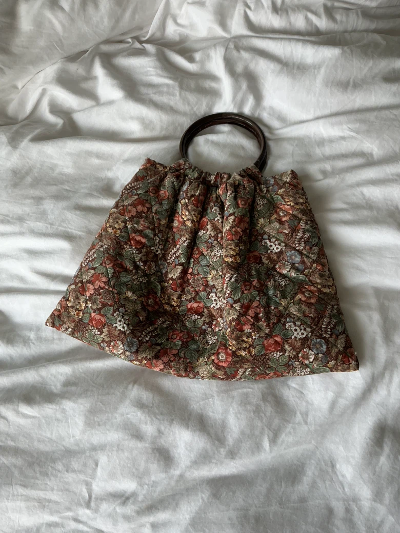 Vintage Floral Quilted Tote with Tortoiseshell Handles