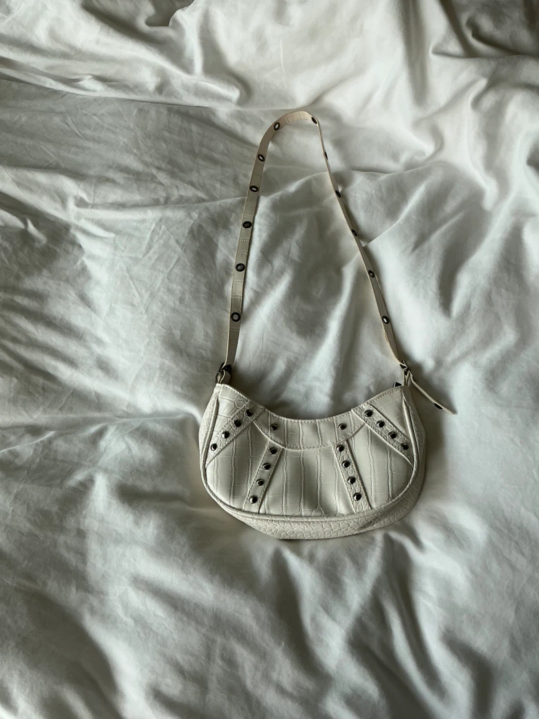 White Croc Embossed Shoulder Bag