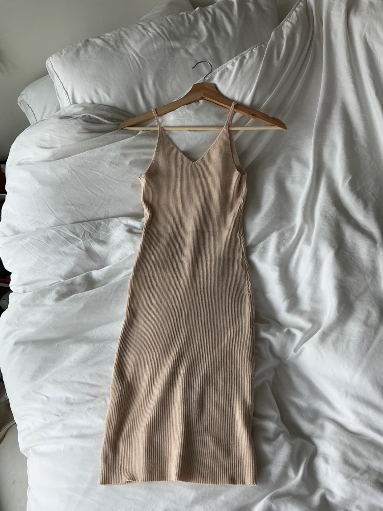 Ribbed Midi Bodycon Dress - Beige - photo 2
