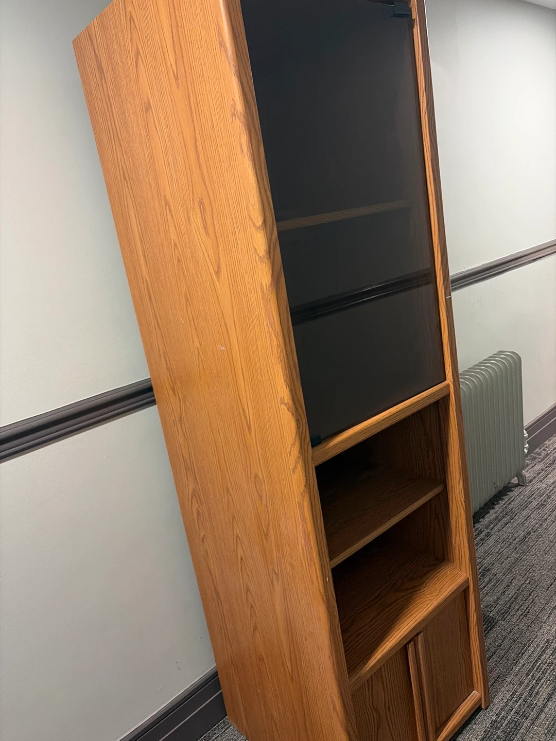 (2) Oak Wood Display Cabinet with Smoked Glass Door