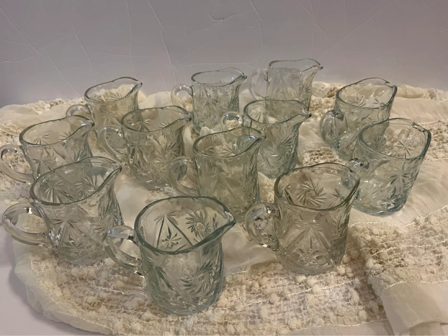 Vintage Set of 12 Clear Glass Creamers