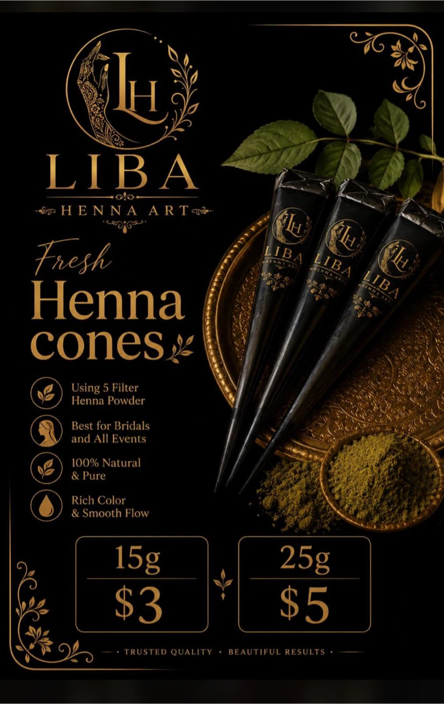 LIBA Henna Art Fresh Henna Cones (15g & 25g)