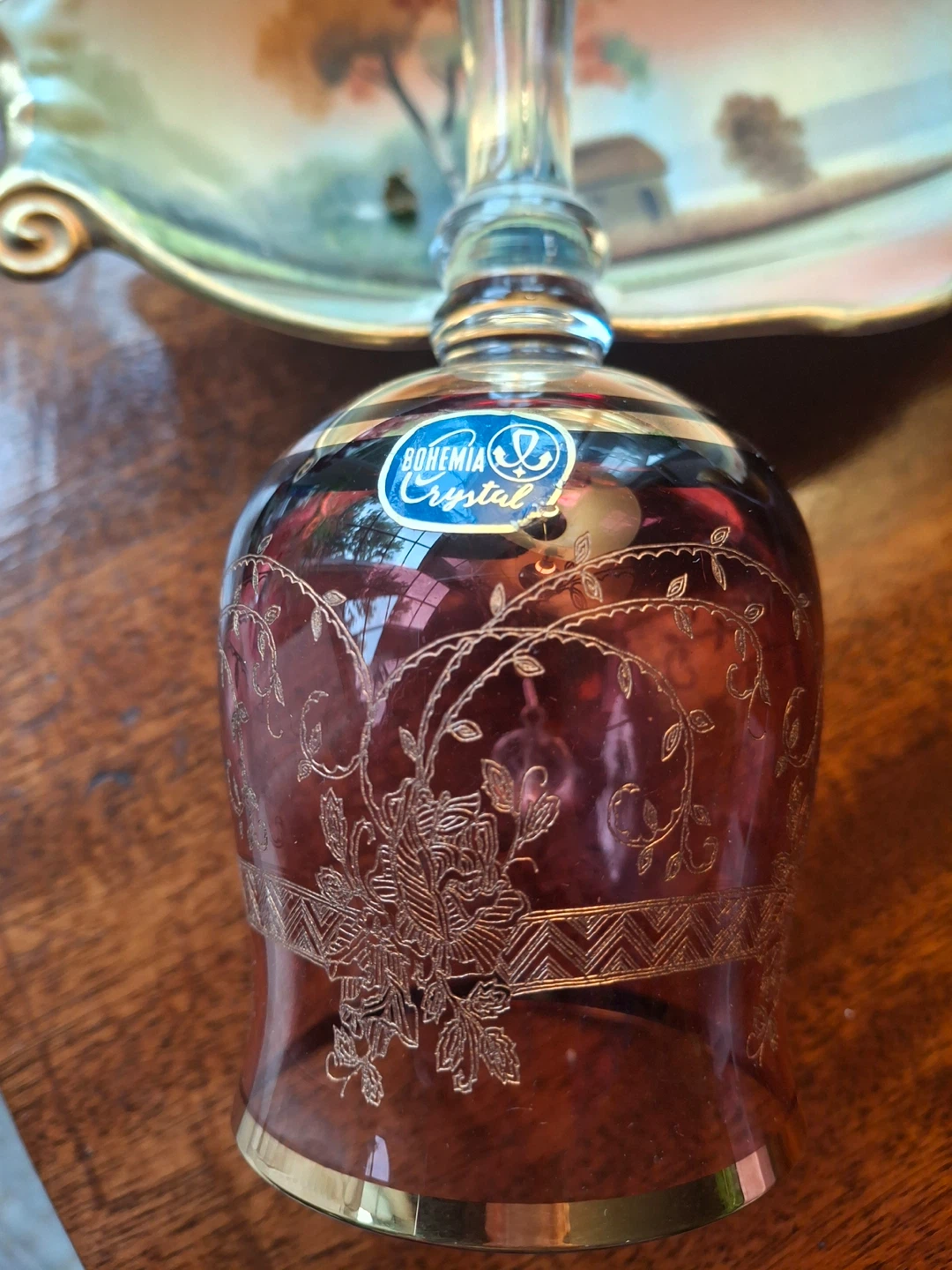Bohemia Crystal bell - pink with gold trim - photo 4