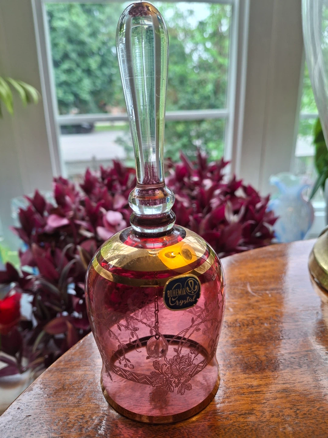 Bohemia Crystal bell - pink with gold trim - photo 3