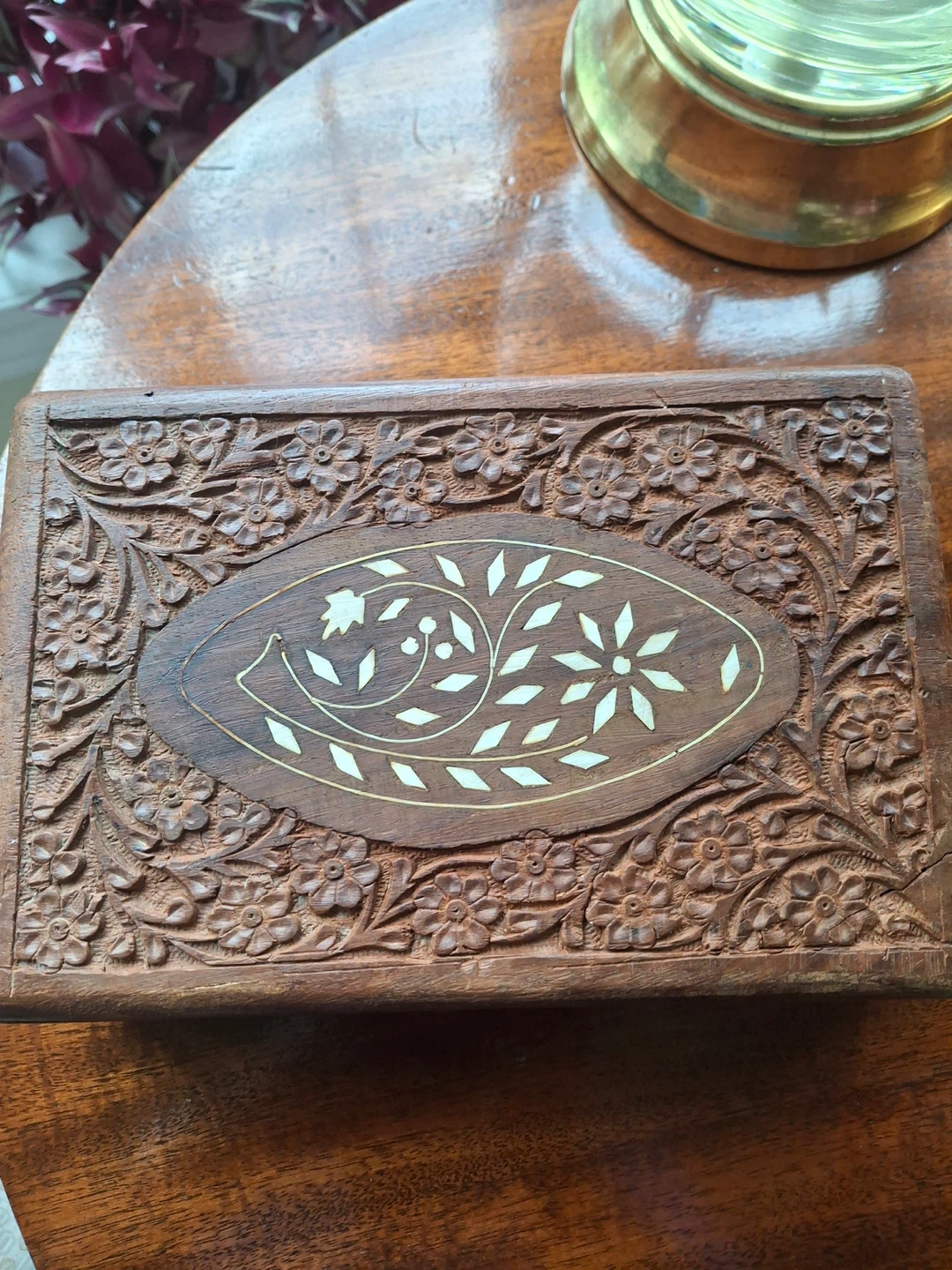 Carved wooden trinket box