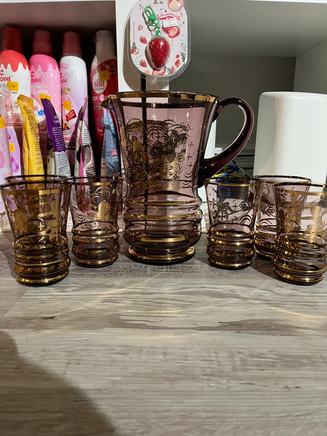 Vintage Purple Glass Pitcher and Glasses Set - photo 2