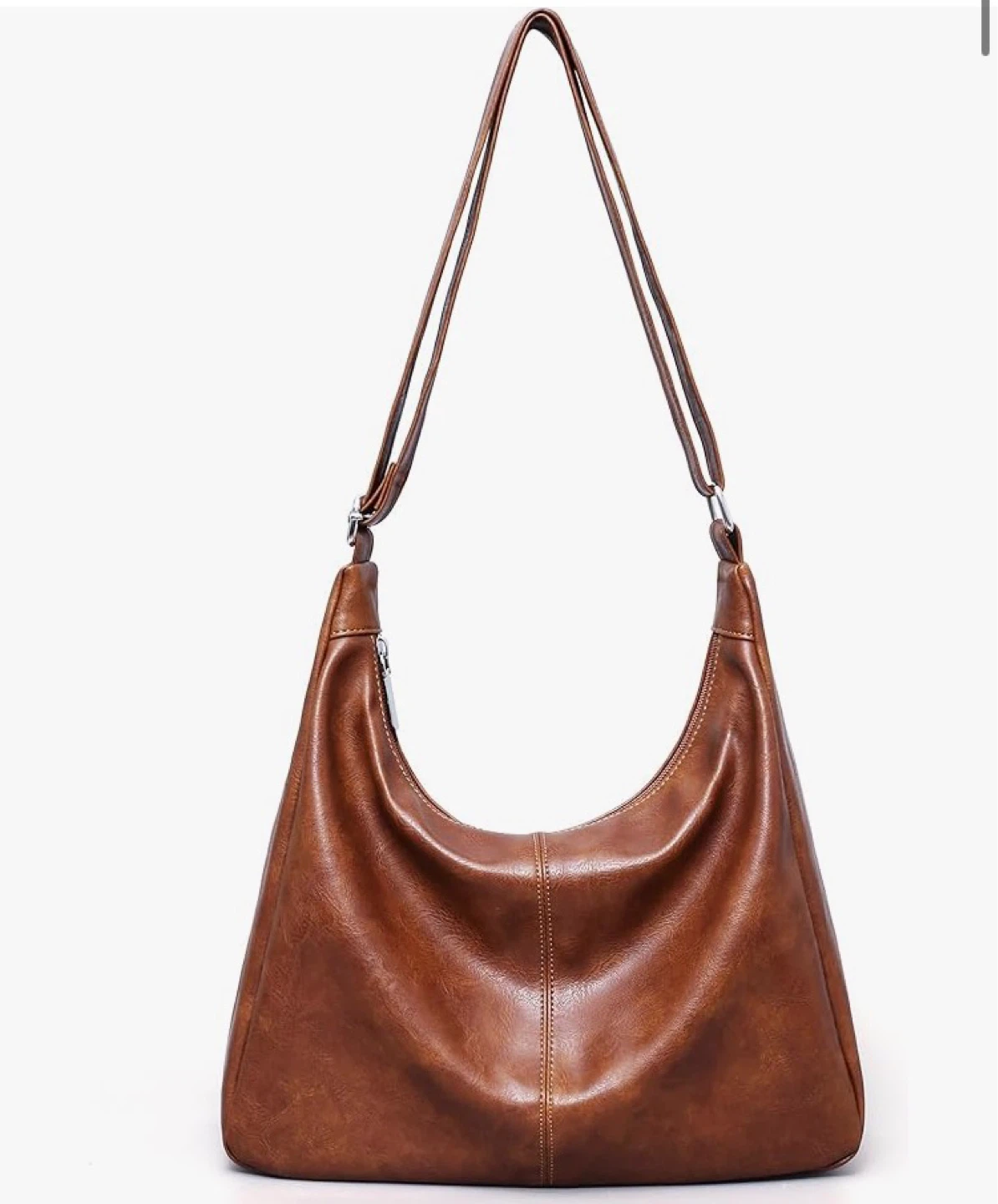 Brown Leather Hobo Shoulder Bag - Large Capacity