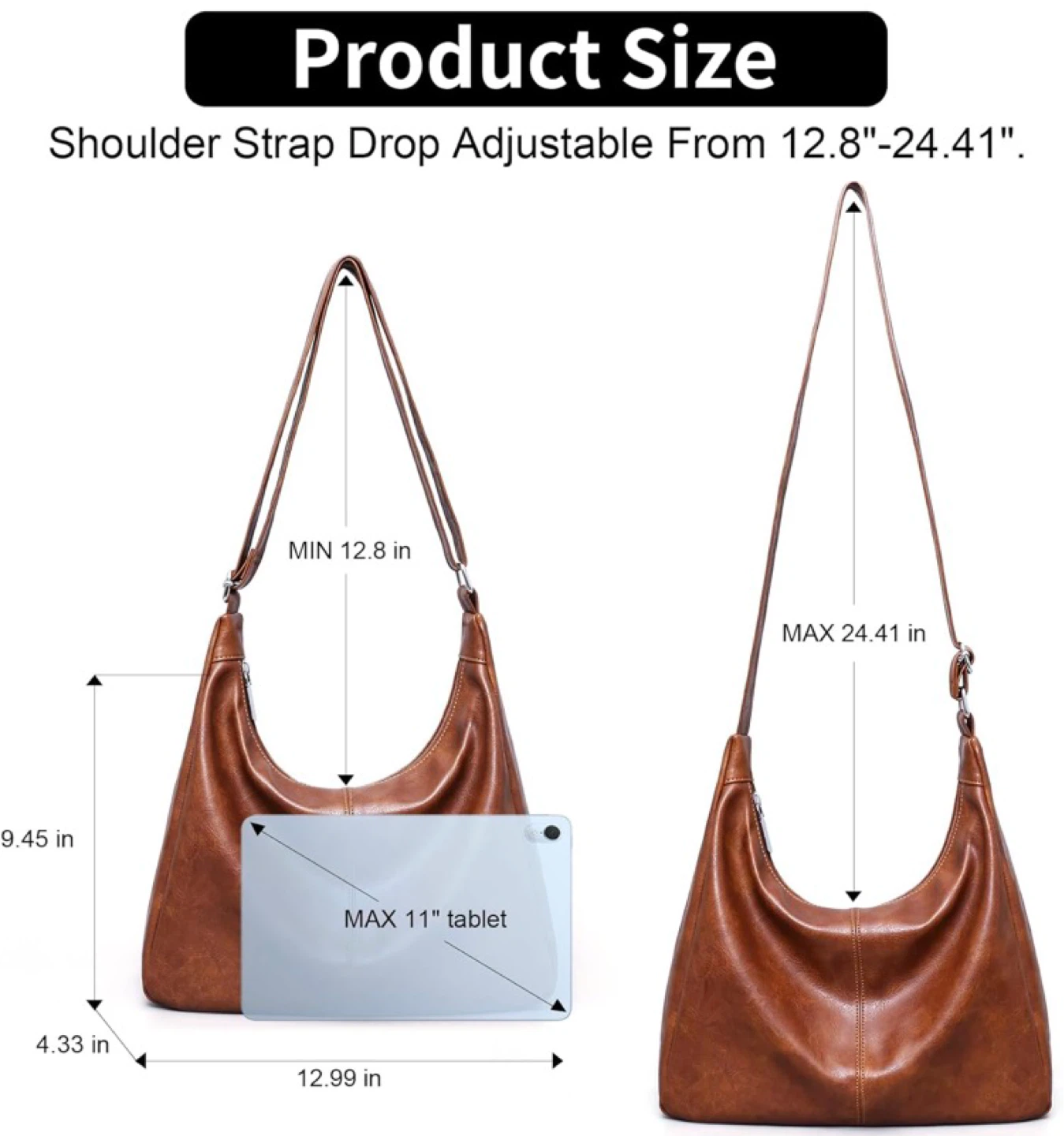 Brown Leather Hobo Shoulder Bag - Large Capacity - photo 3