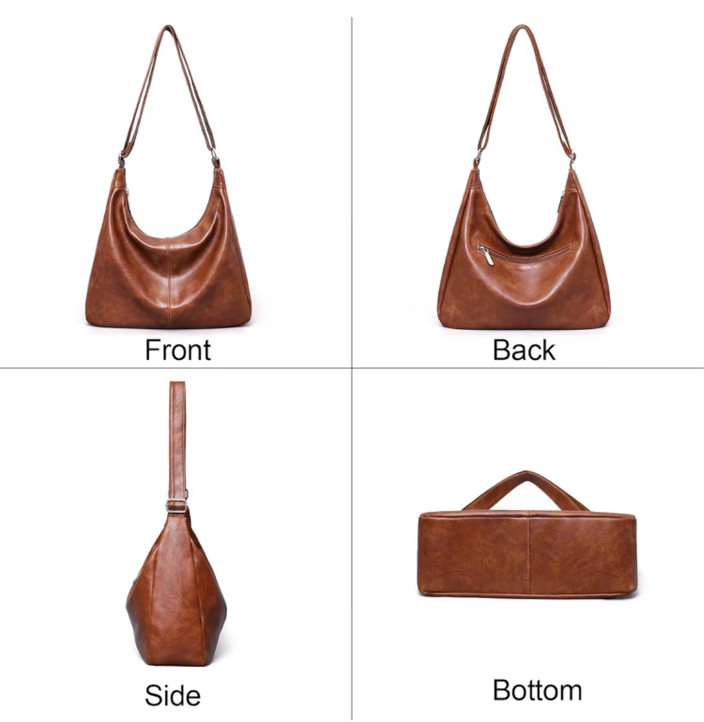 Brown Leather Hobo Shoulder Bag - Large Capacity - photo 5