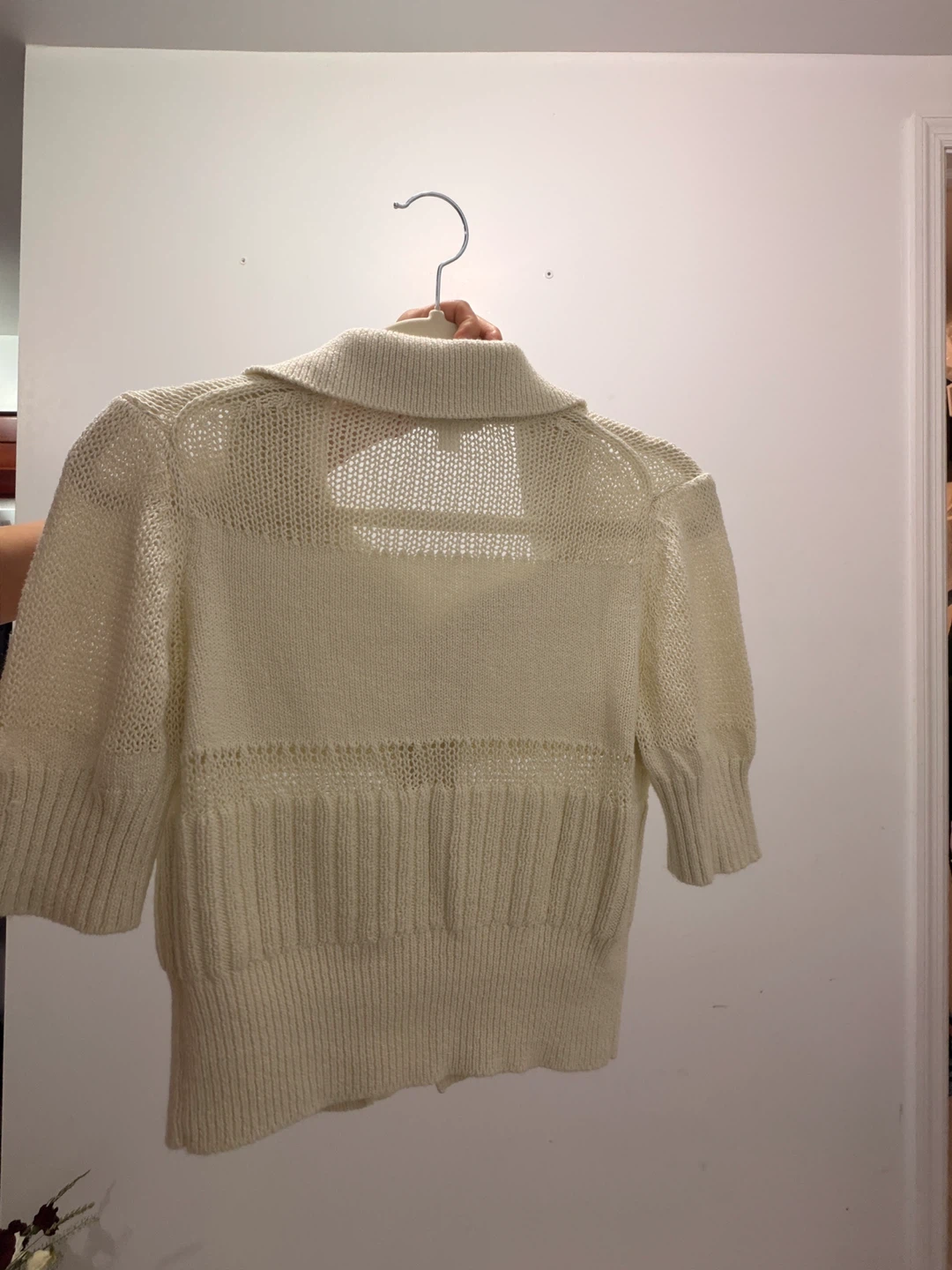 Cream knit cardigan with collar - photo 2