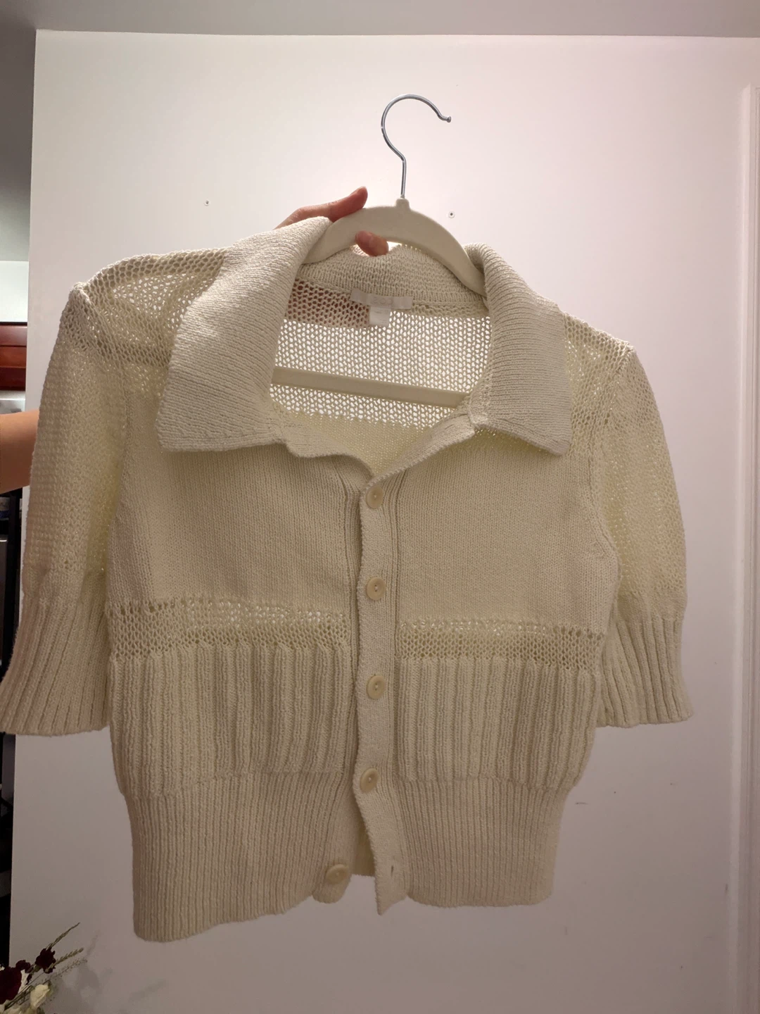 Cream knit cardigan with collar