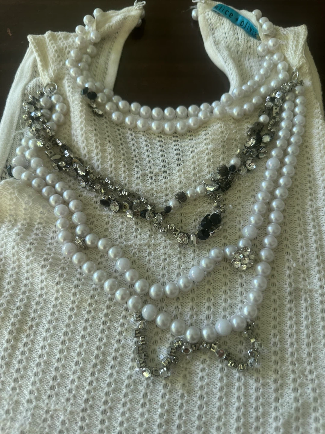 Alice + Olivia Ivory Pearl Embellished Knit Top Size M