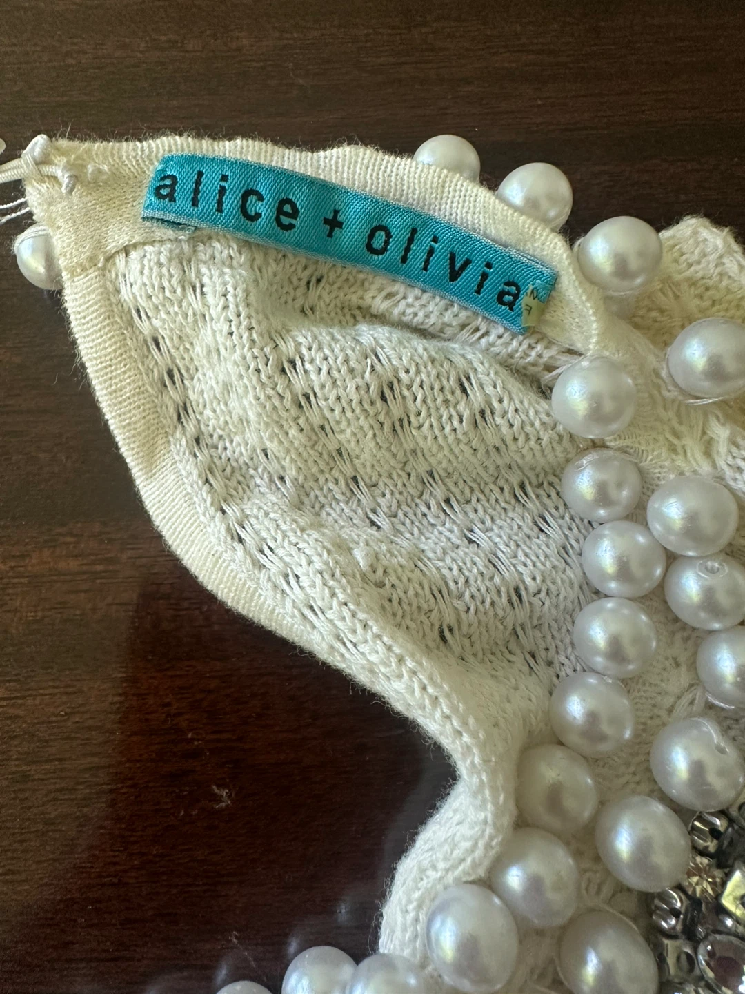 Alice + Olivia Ivory Pearl Embellished Knit Top Size M - photo 3