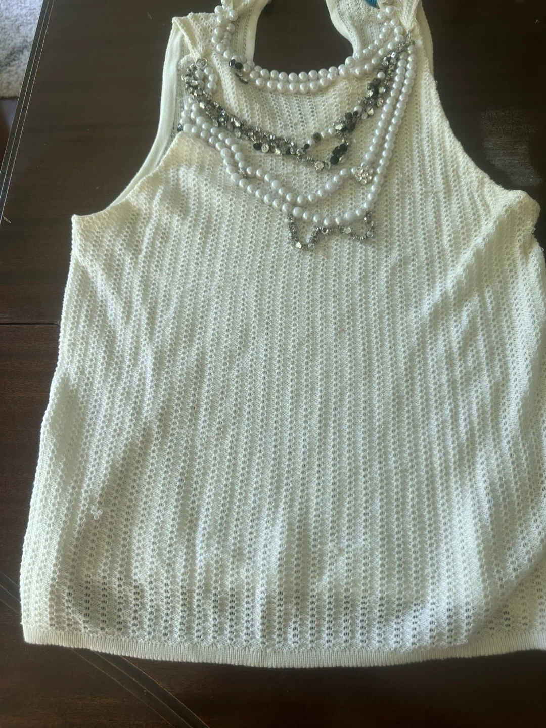 Alice + Olivia Ivory Pearl Embellished Knit Top Size M - photo 2