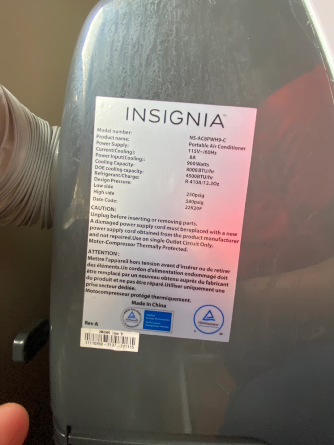 Insignia Portable Air Conditioner NS-AC8PWH9-C - photo 2
