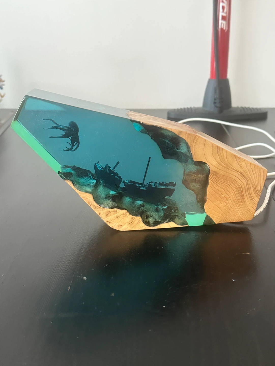 Resin Lamp with Octopus and Shipwreck Scene