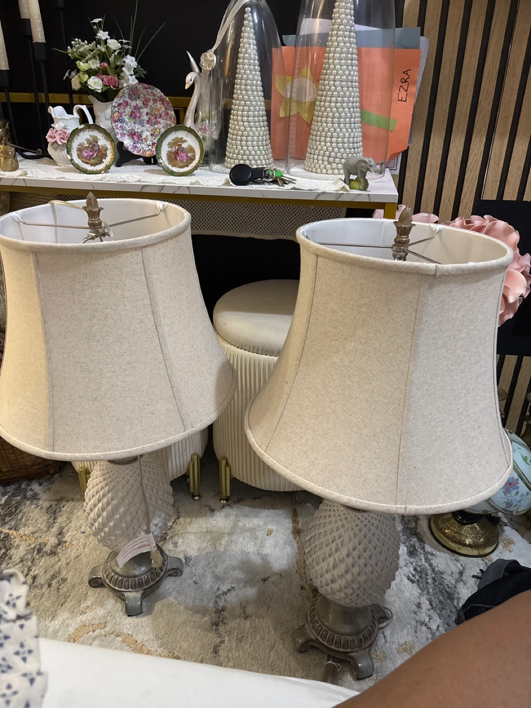 Pair of Cream Textured Lamps
