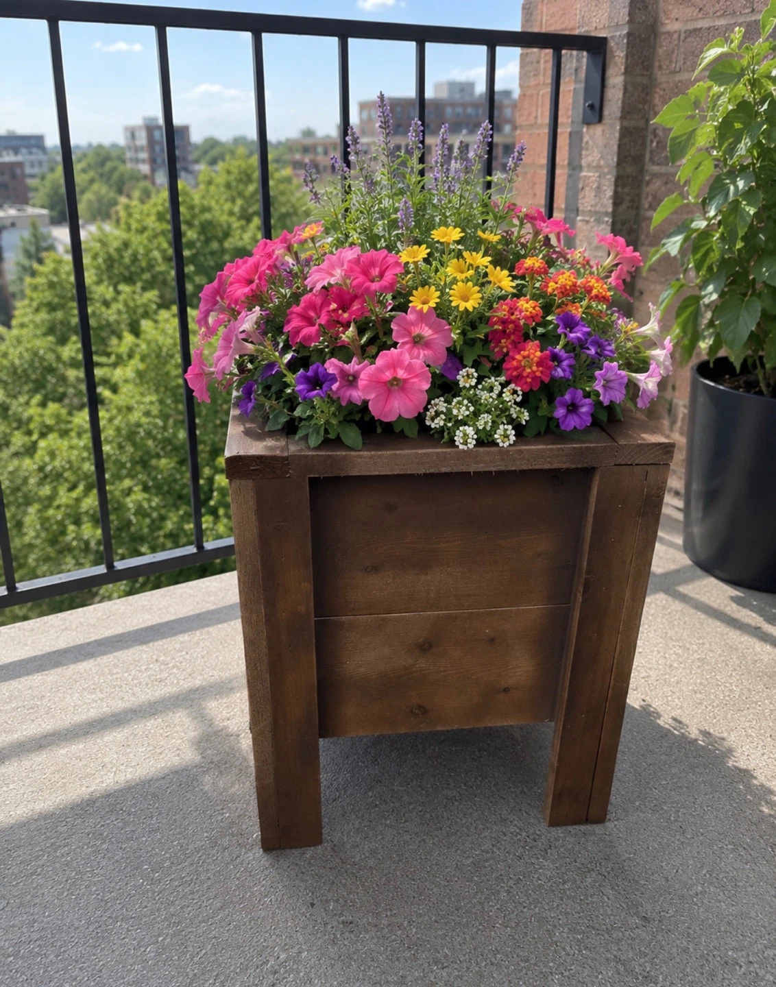 Wooden Planter Box with Assorted Flowers