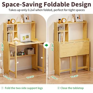 Bamboo Folding Desk with Storage Rack