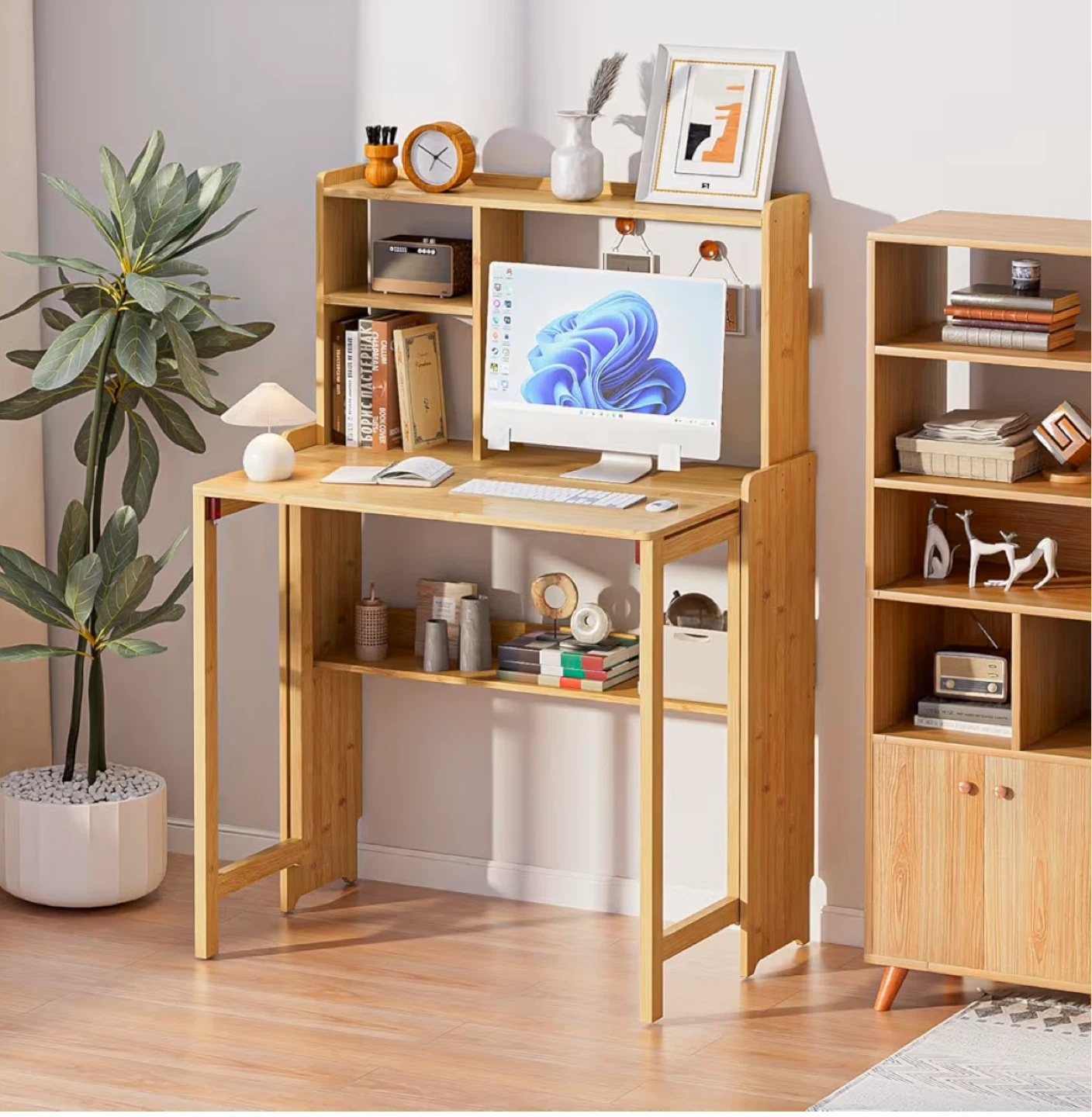 Bamboo Folding Desk with Storage Rack - photo 5