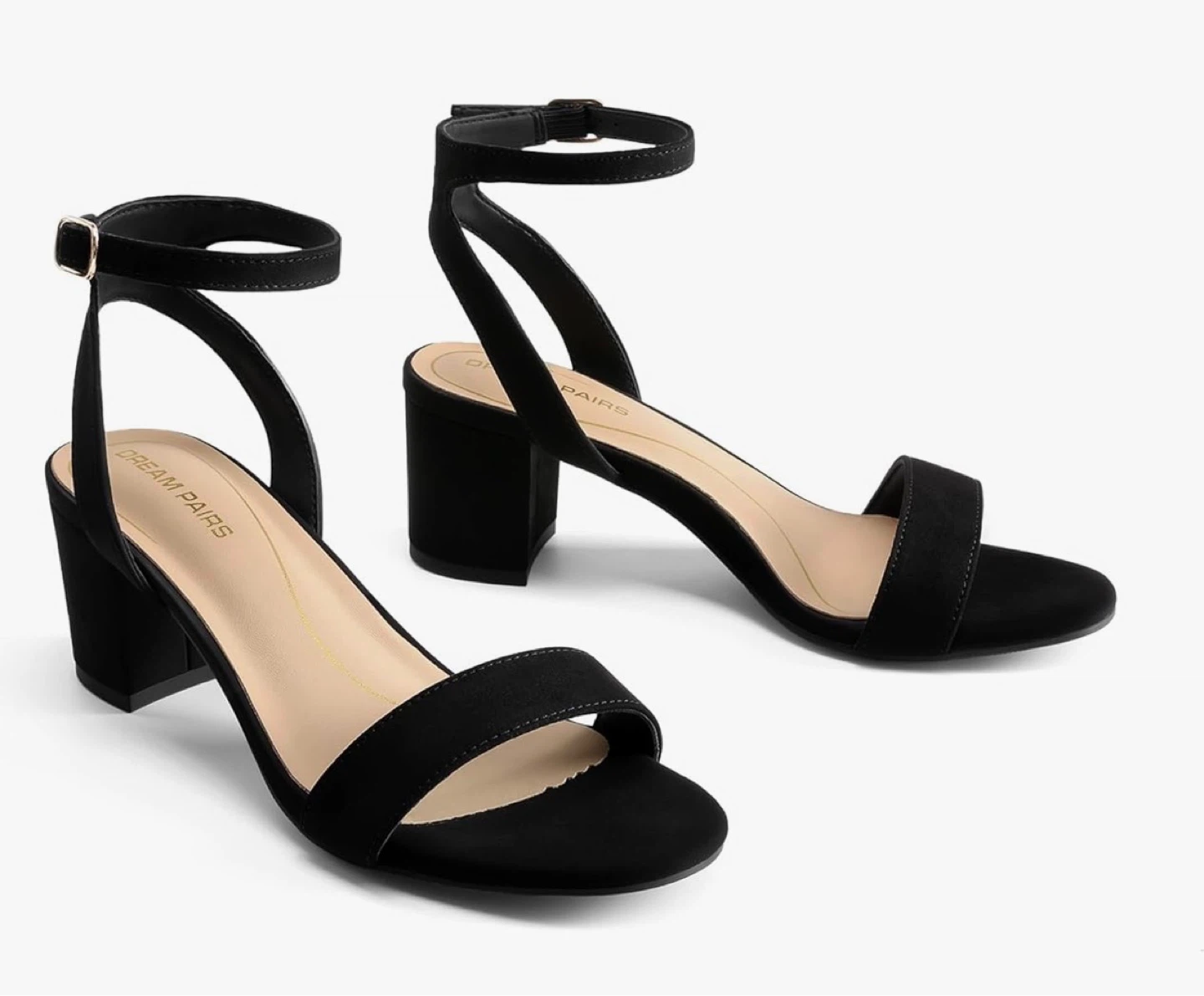New Dream Pairs Black Suede Block Heels Sandals 8.5