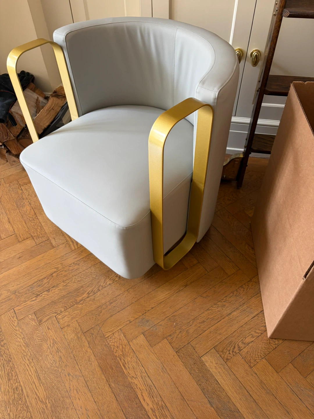 Light Gray Accent Chair with Gold Arms - photo 2