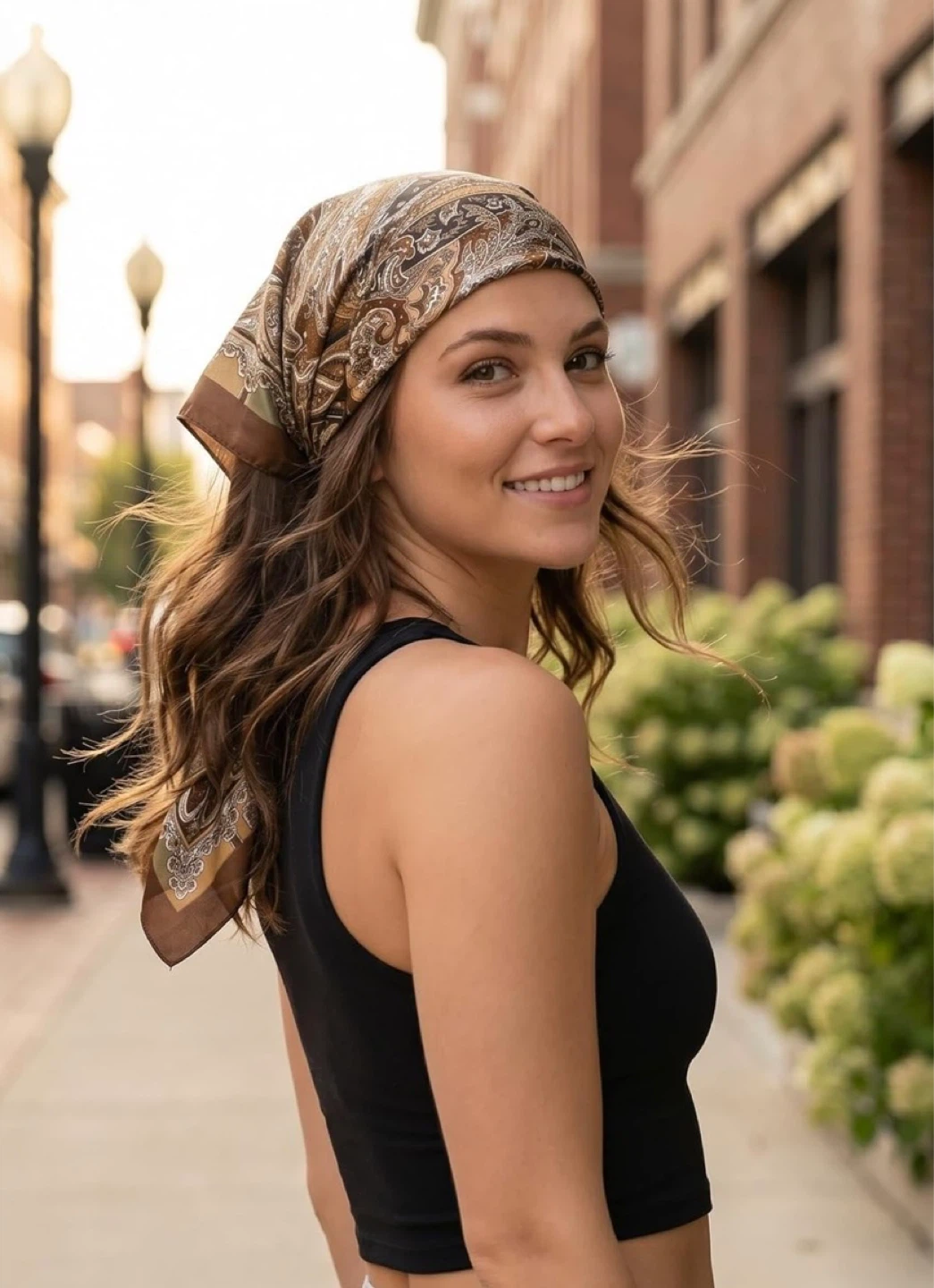 Satin Silk Effect Hair Scarf for Women (Brown) - photo 5
