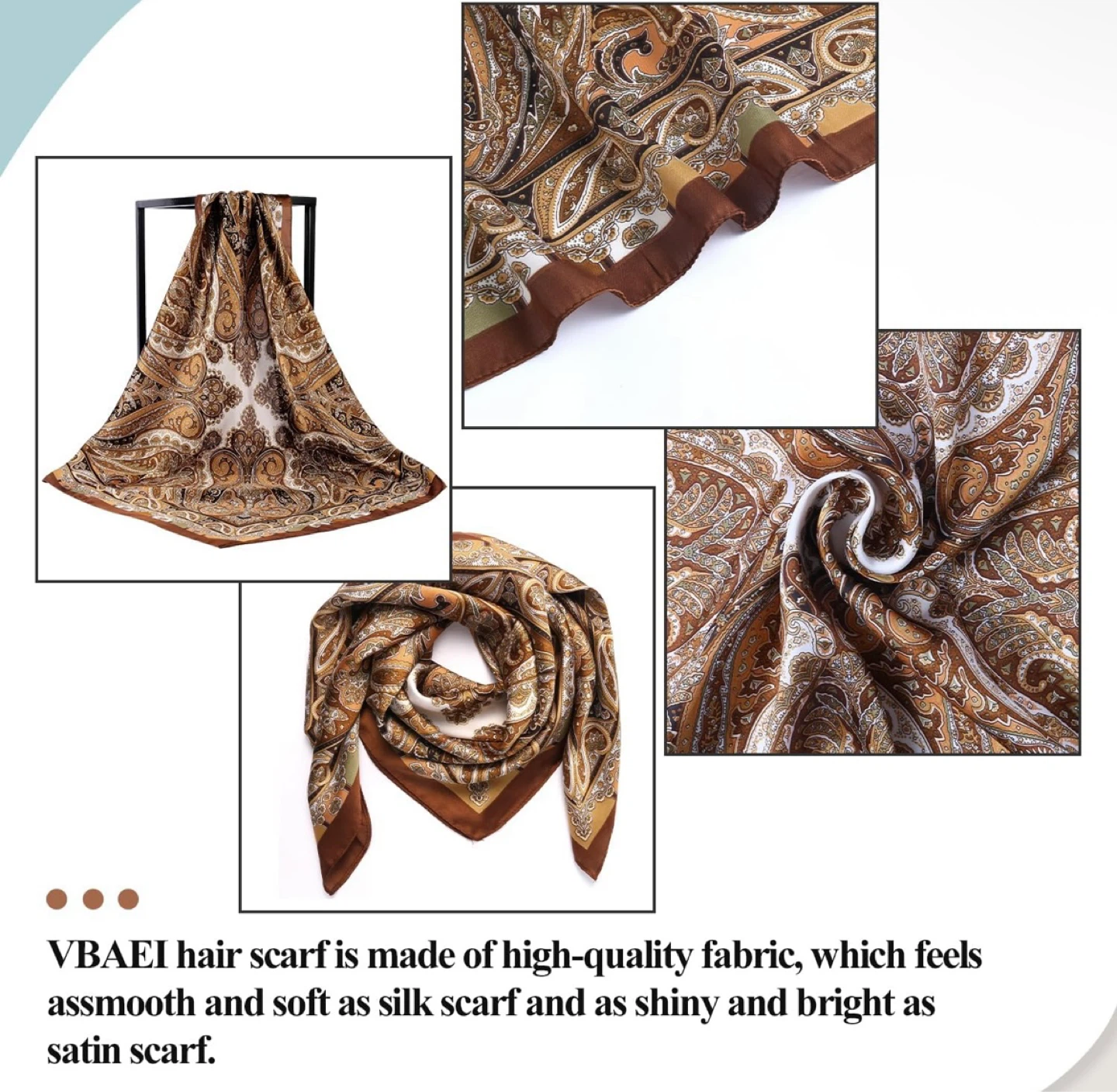 Satin Silk Effect Hair Scarf for Women (Brown) - photo 4