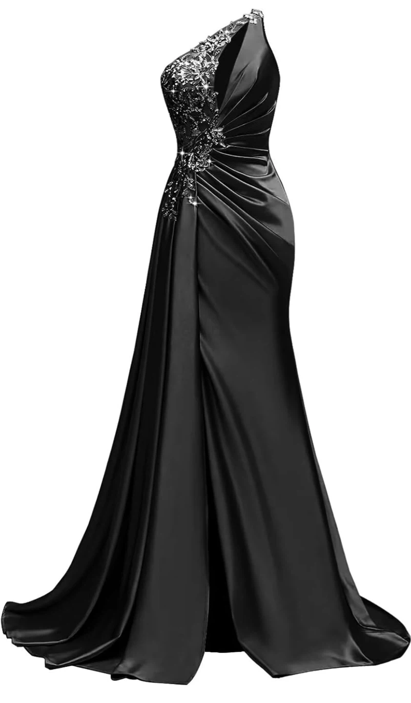 One Shoulder Gown with Beaded Embellishment
