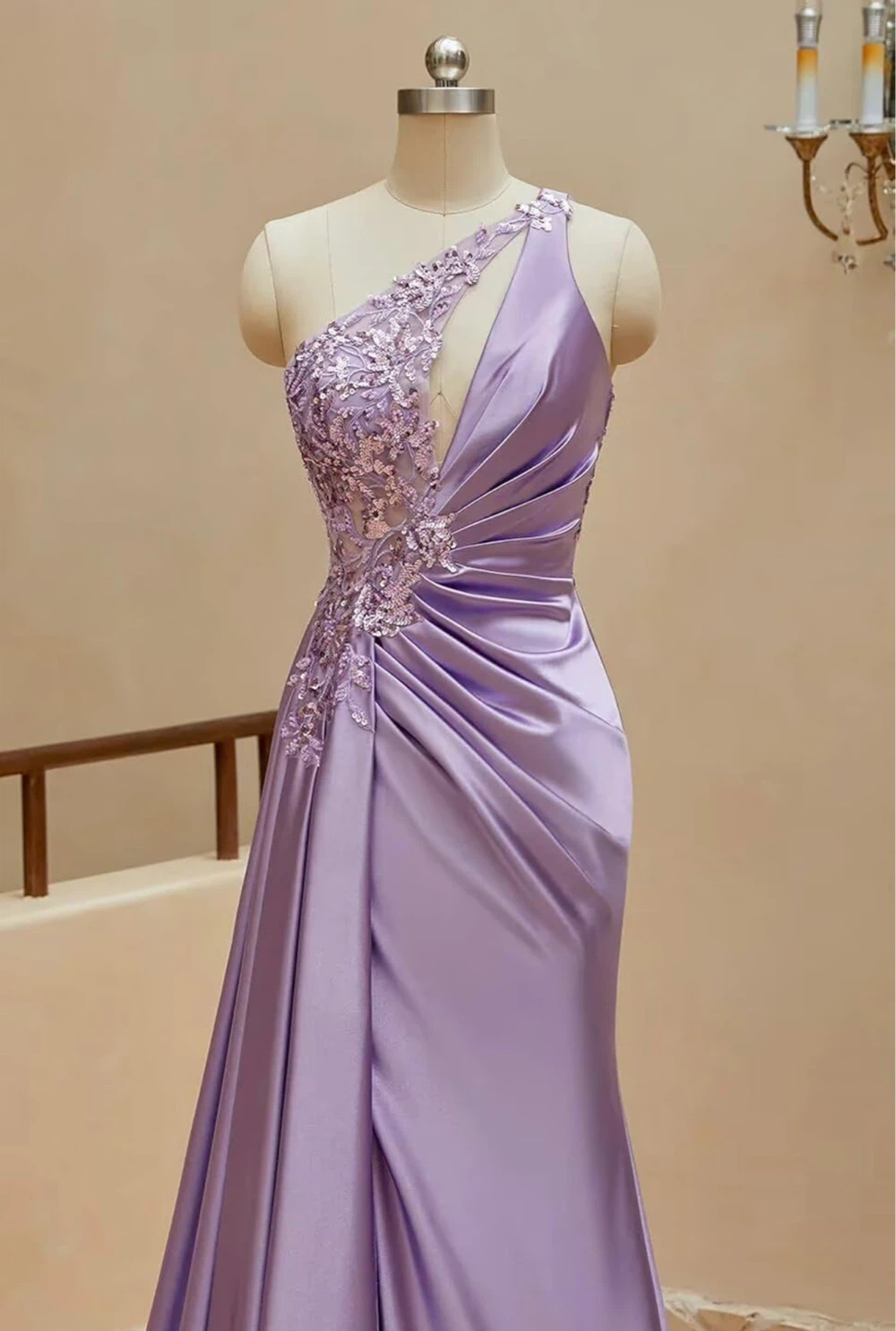 One Shoulder Gown with Beaded Embellishment - photo 3