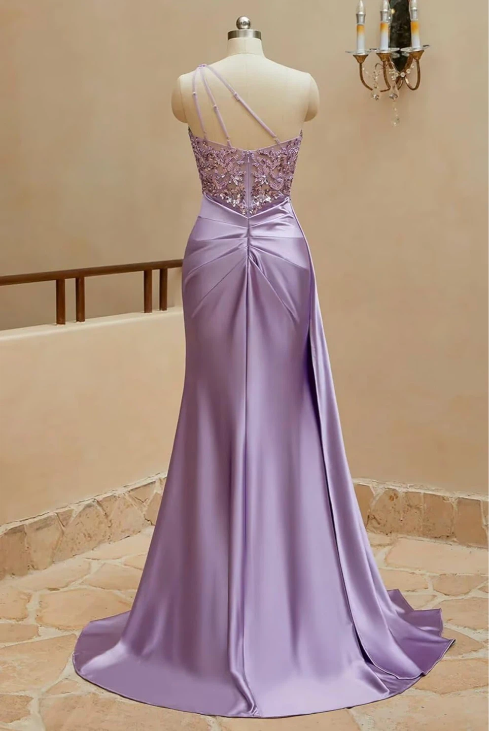 One Shoulder Gown with Beaded Embellishment - photo 2