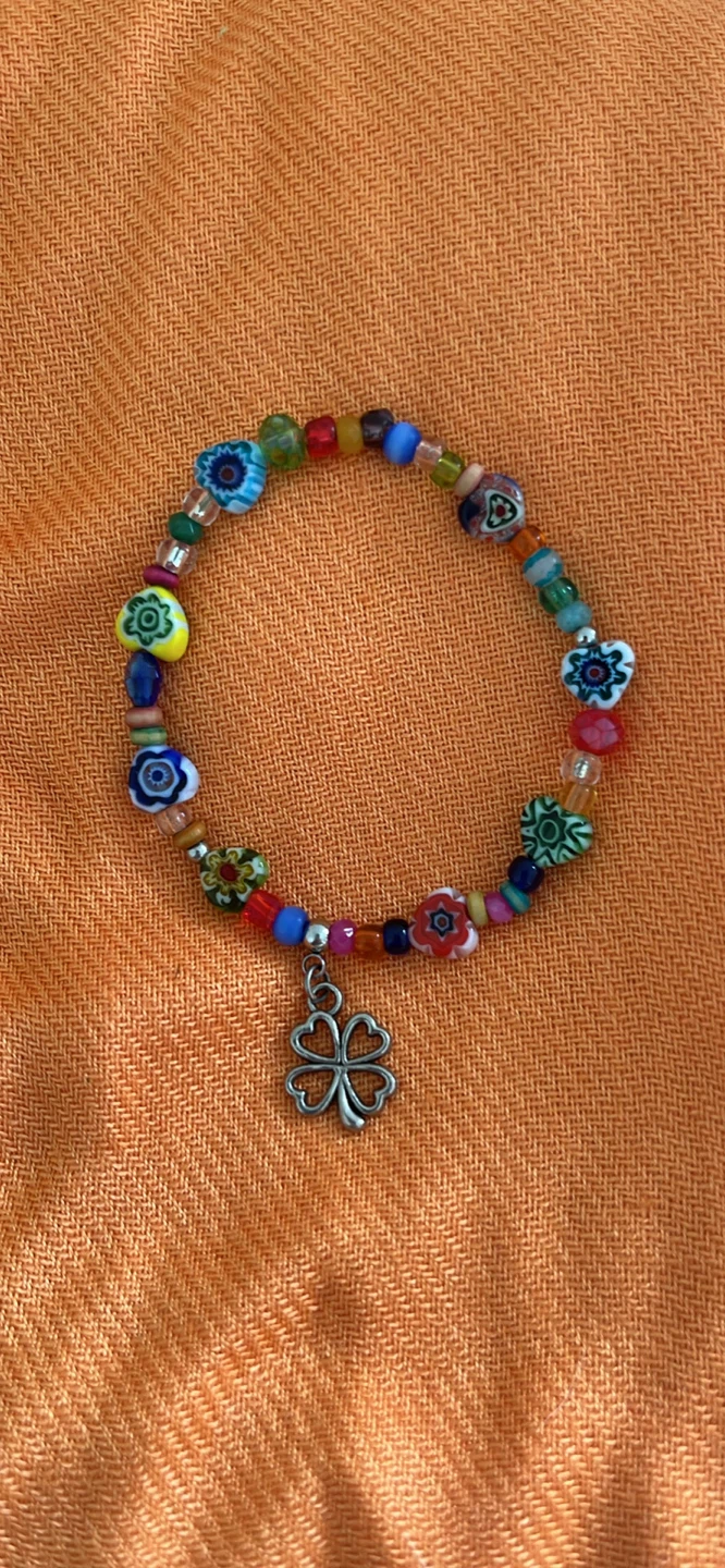 Colourful Beaded Bracelet with Clover Charm