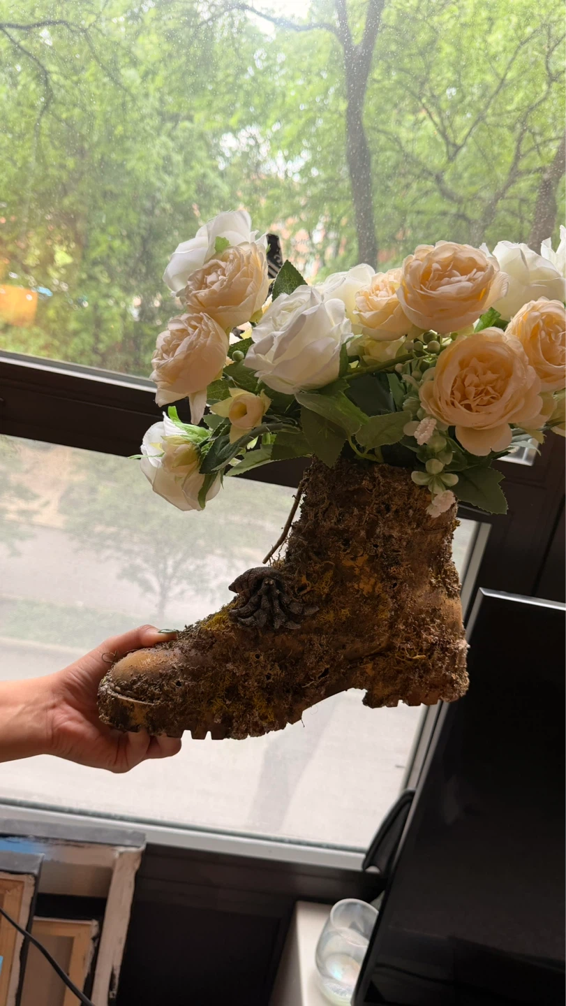 Unique Boot Vase with Faux Flowers - photo 2