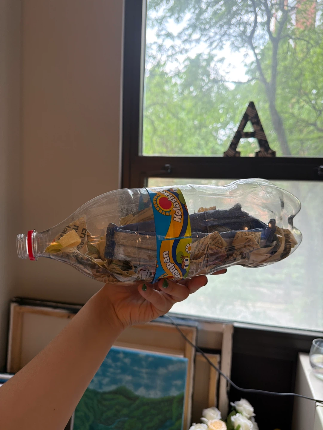 Handmade Sculpture Kolashan Soft Drink Bottle Filled with Items - photo 2
