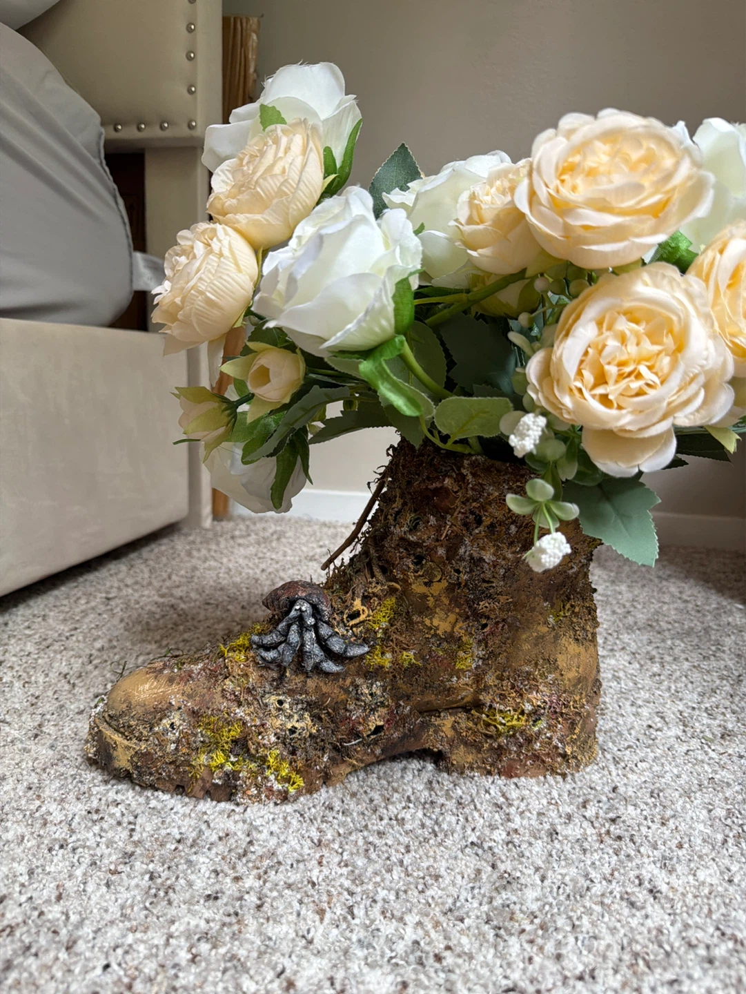 Unique Boot Vase with Faux Flowers