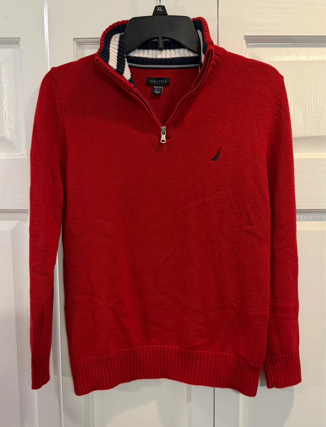 Nautica 1/4 Zip Sweater Red w/ Navy & White Boys Size M (10/12) - photo 2