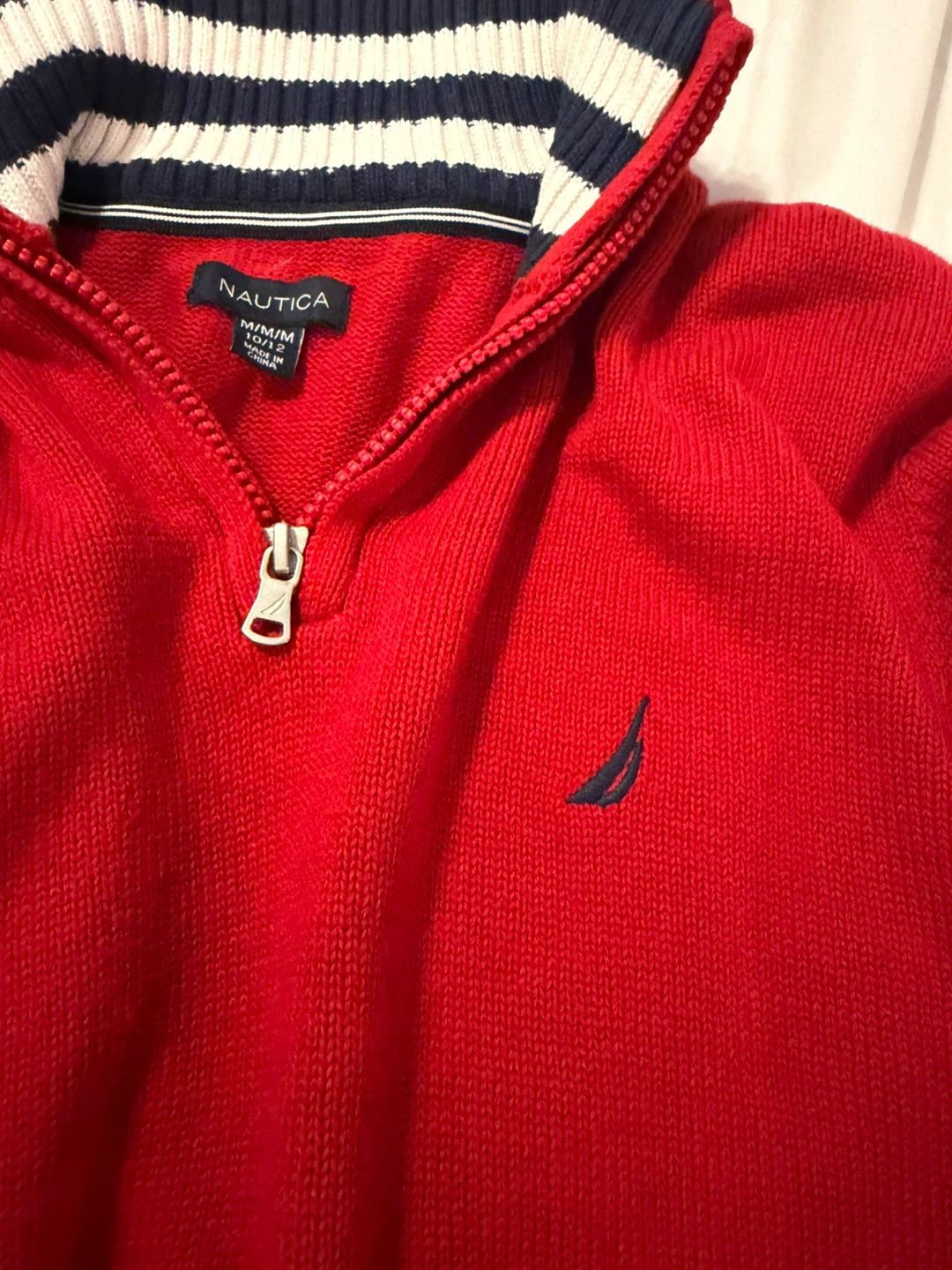 Nautica 1/4 Zip Sweater Red w/ Navy & White Boys Size M (10/12)