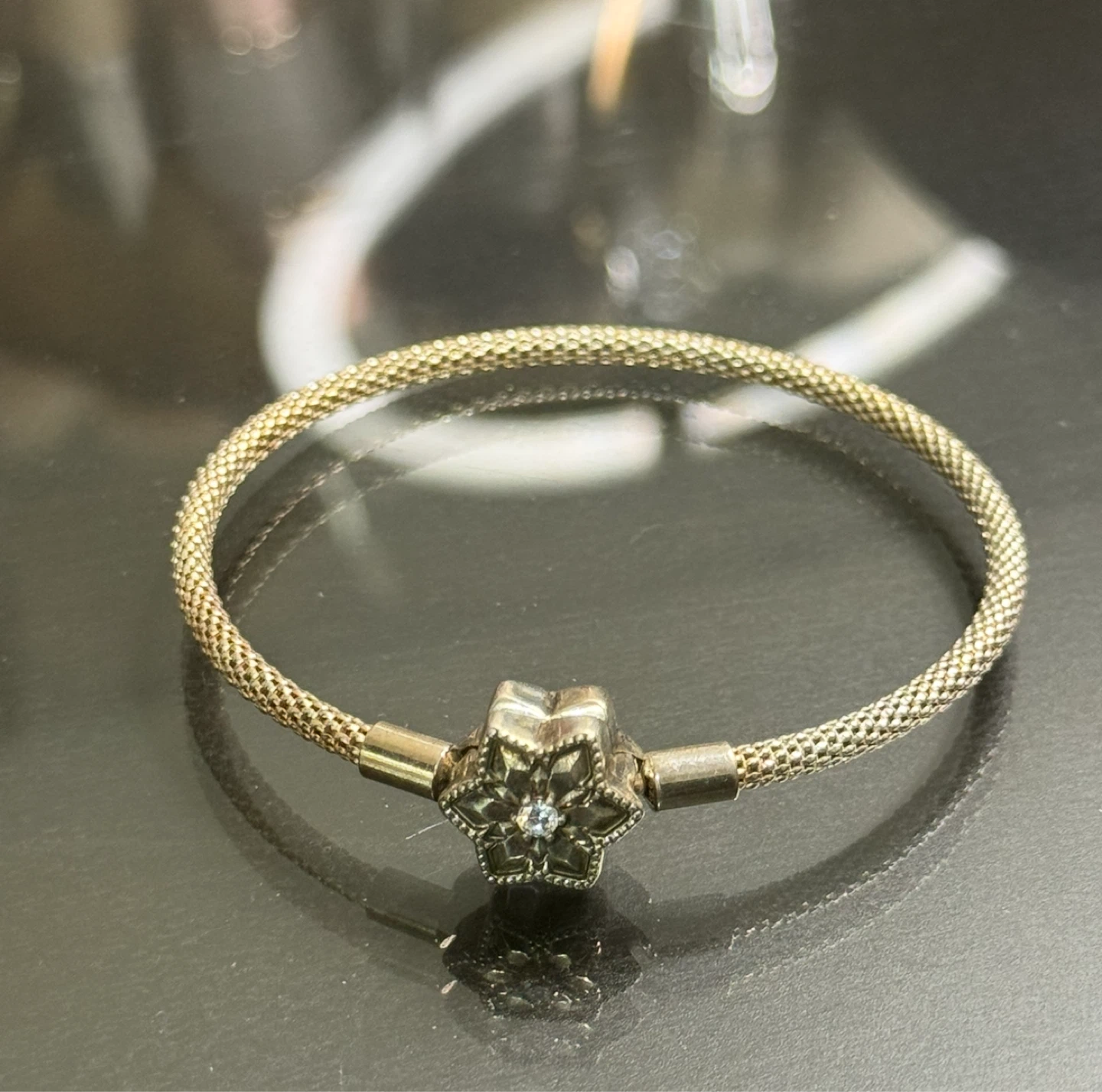 NEW Pandora Snowflake Charm Mesh Bracelet