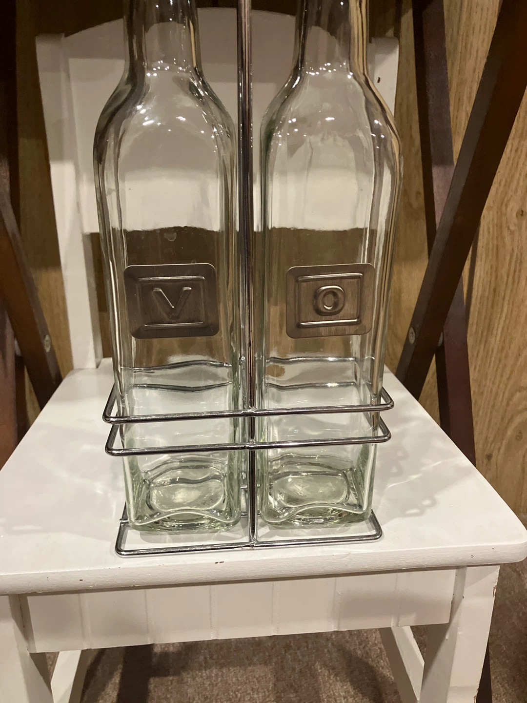 Glass Cruet Set with Metal Caddy