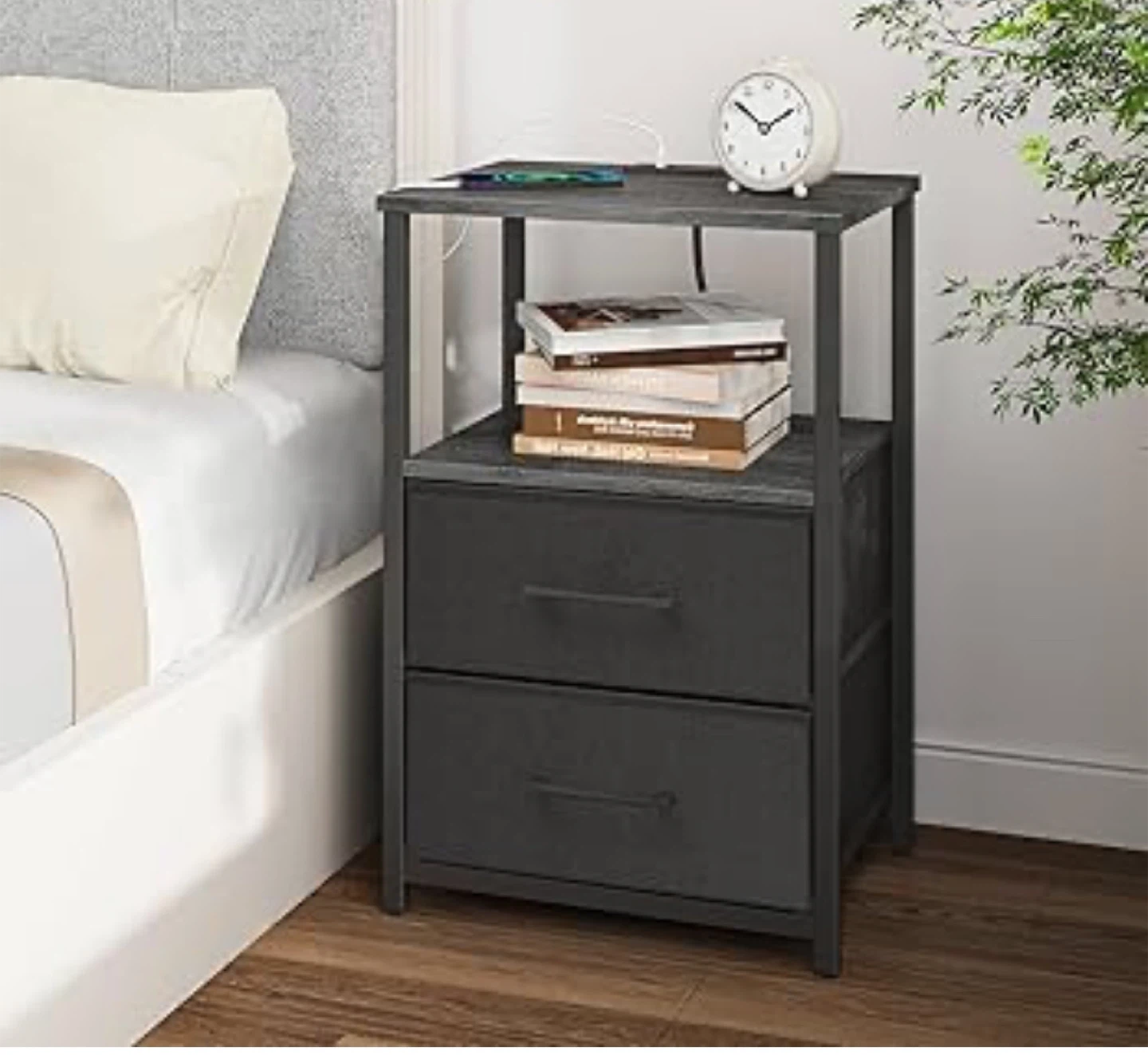 Black 2-Drawer Nightstand