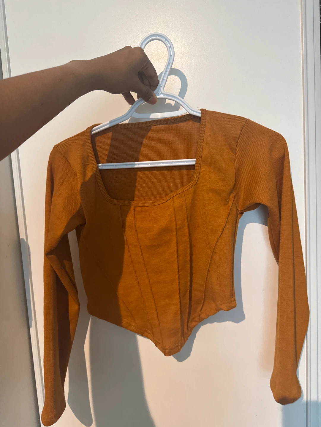 Women's Orange Long-Sleeve Corset Top