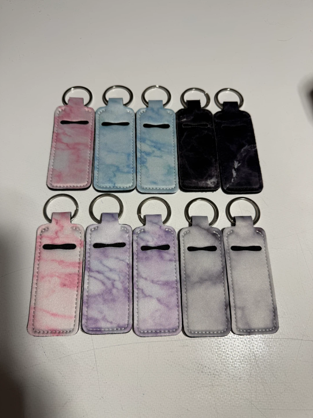 NEW Marble Print Chapstick/Lip Balm Keychain Holders – Set of 10