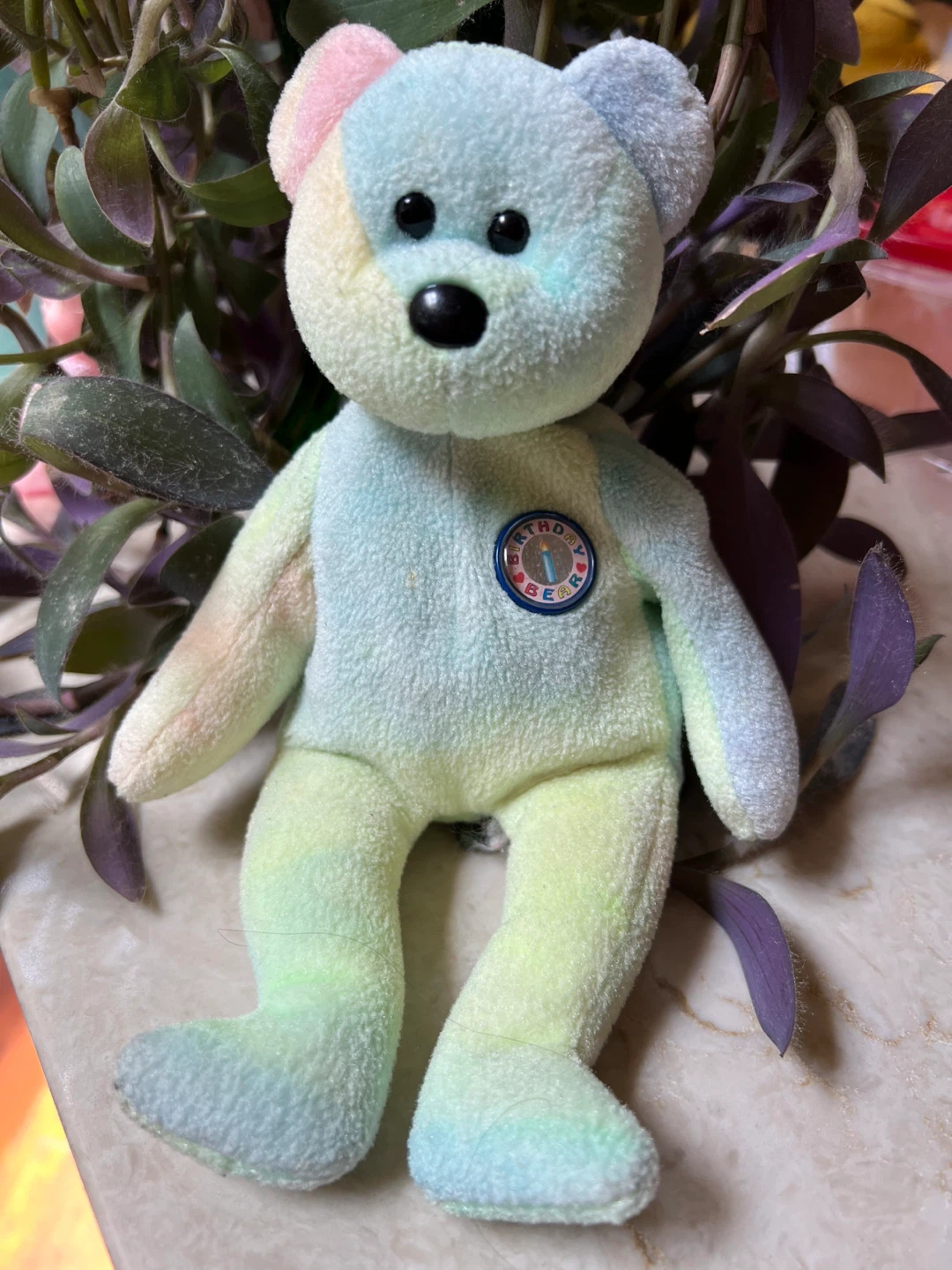 Ty Beanie Baby "Birthday Bear" Rainbow Stuffed Animal