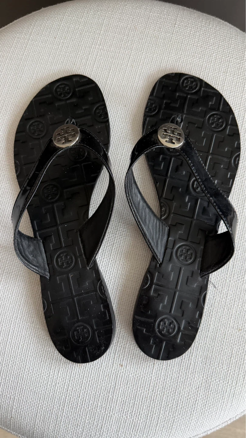 Tory Burch Black Patent Leather  Sandals