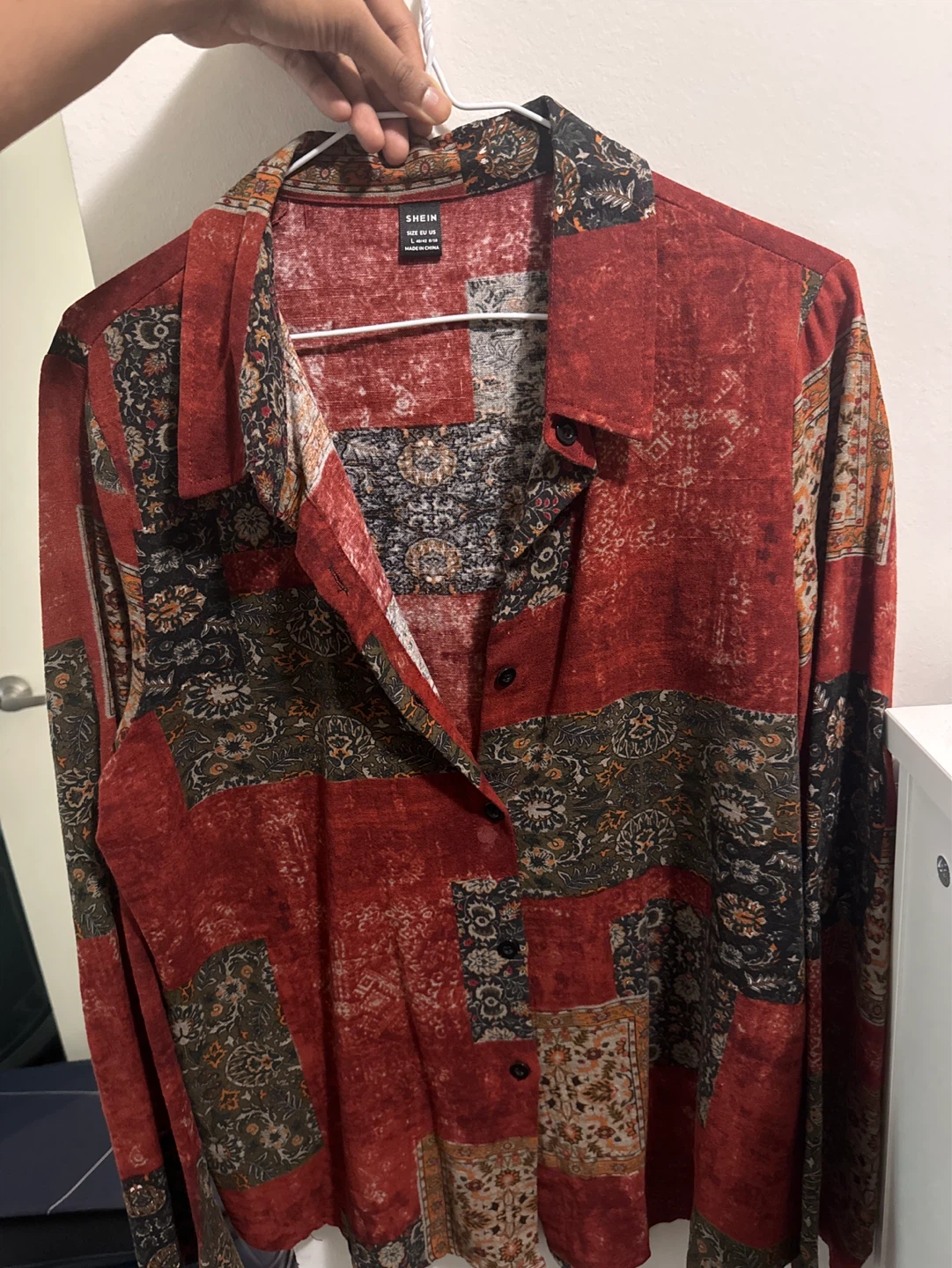 SHEIN Long Sleeve Patchwork Shirt