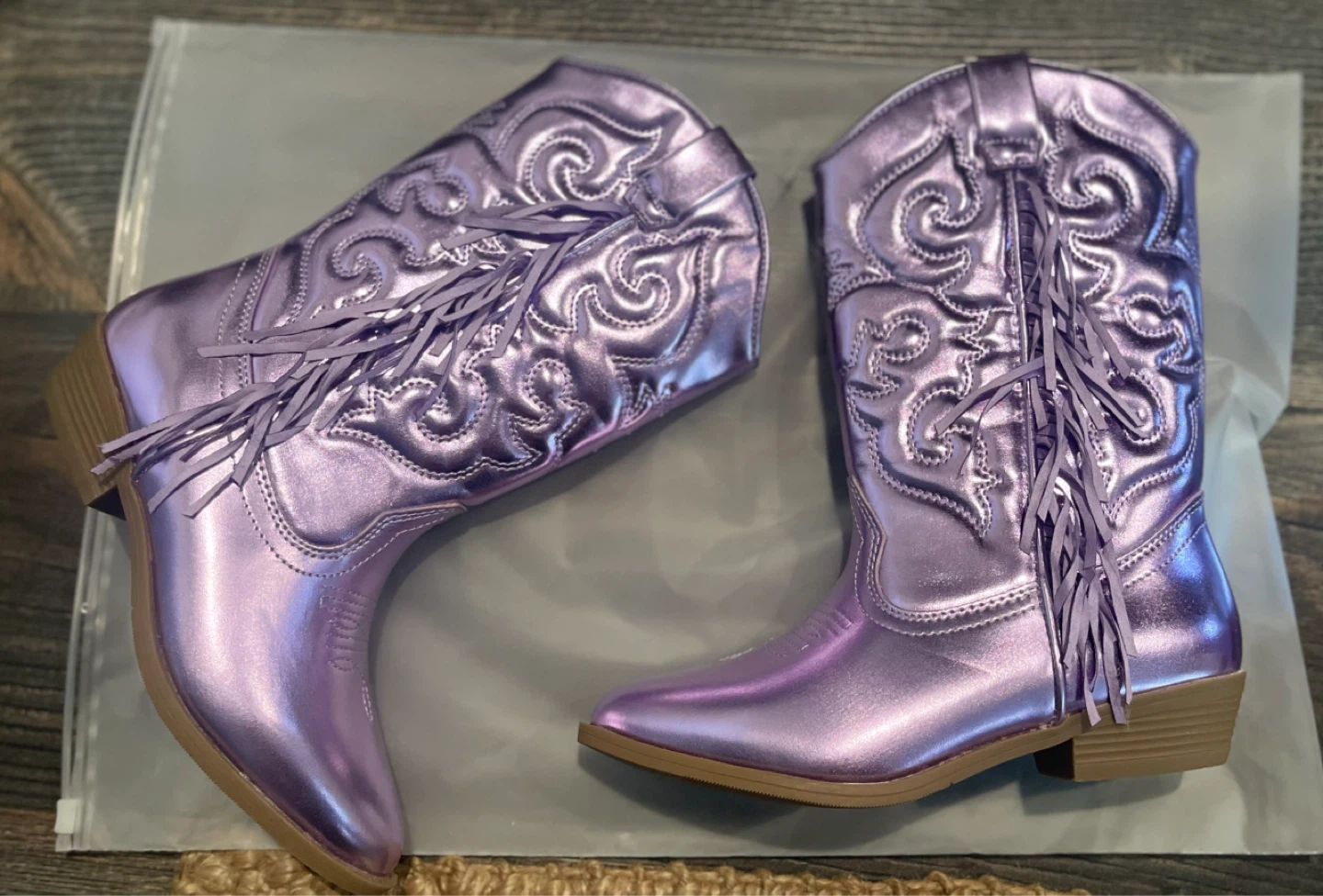 Purple Metallic Cowboy Boots with Fringe