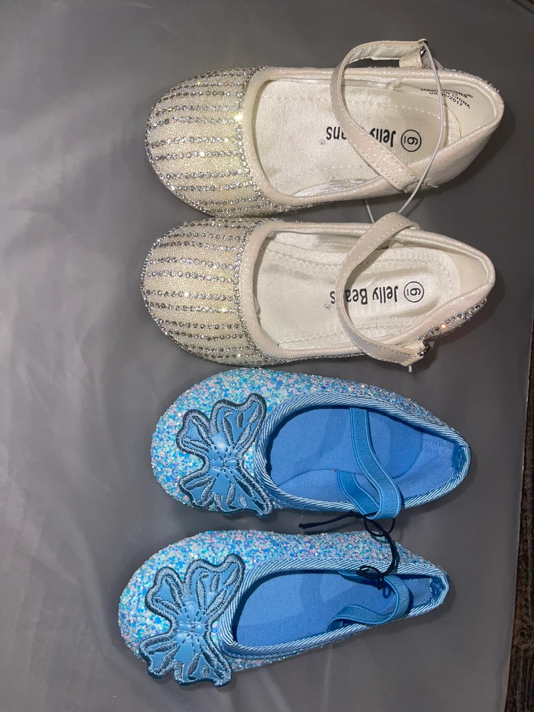 Jelly Beans Girls Dress Shoes - Sparkly White & Blue - Size 6