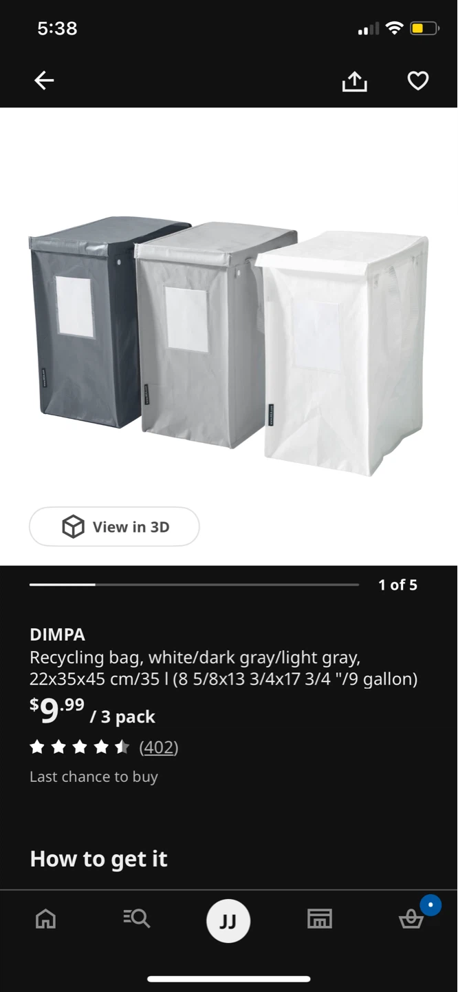 IKEA DIMPA Recycling Bags - 3 Pack