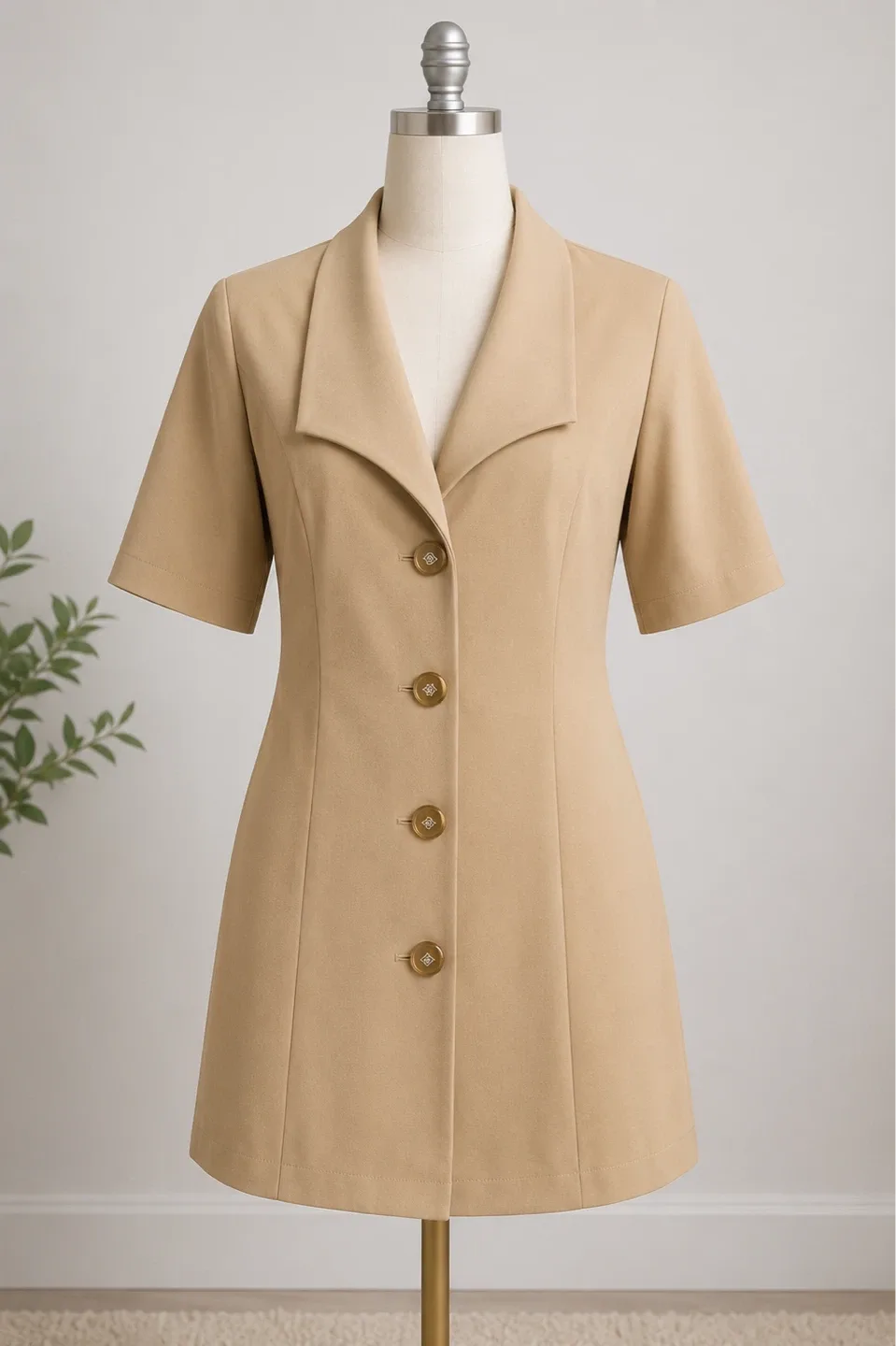 Tan Blazer Dress with Short Sleeves