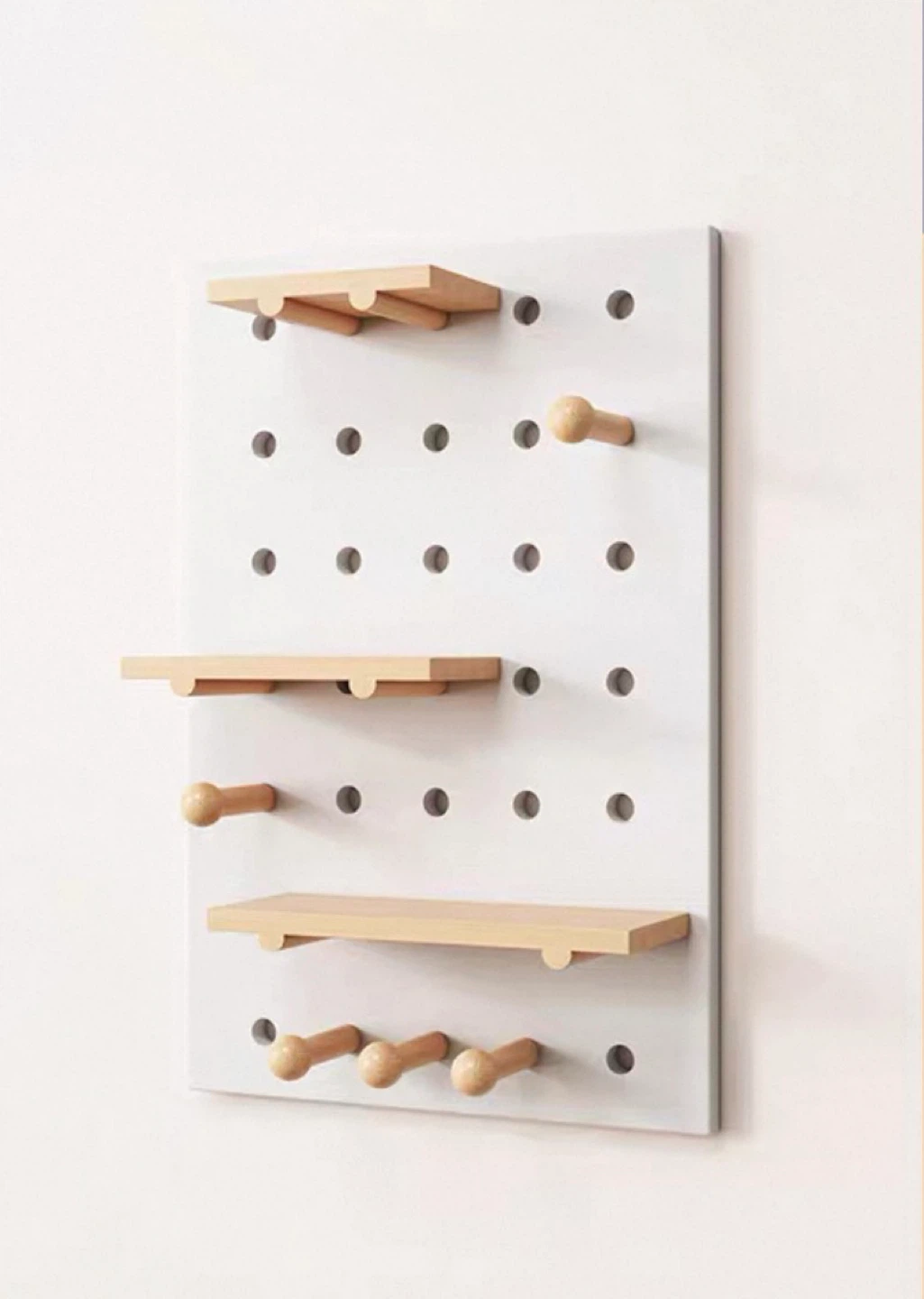 wooden pegboard Shelving unit